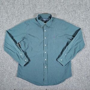 Vintage Ralph Lauren Custom Fit Button Up Shirt Checked Forest Green Men XL Flaw